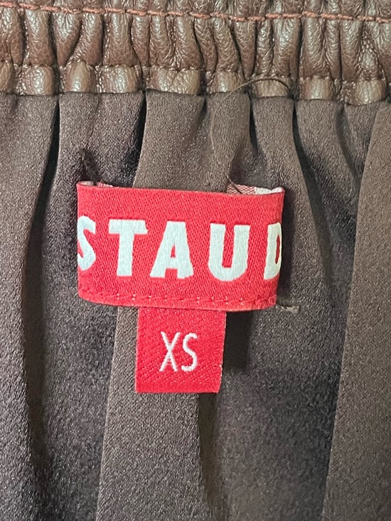 STAUD | Mae Off-The-Shoulder Vegan Leather Maxi Dress in Bark | Size XS - Picture 10 of 12